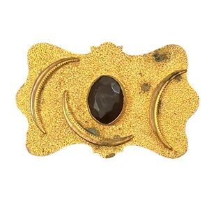 Antique Victorian Gold Plated Amethyst Crystal Stone Brooch W Crescent Moons